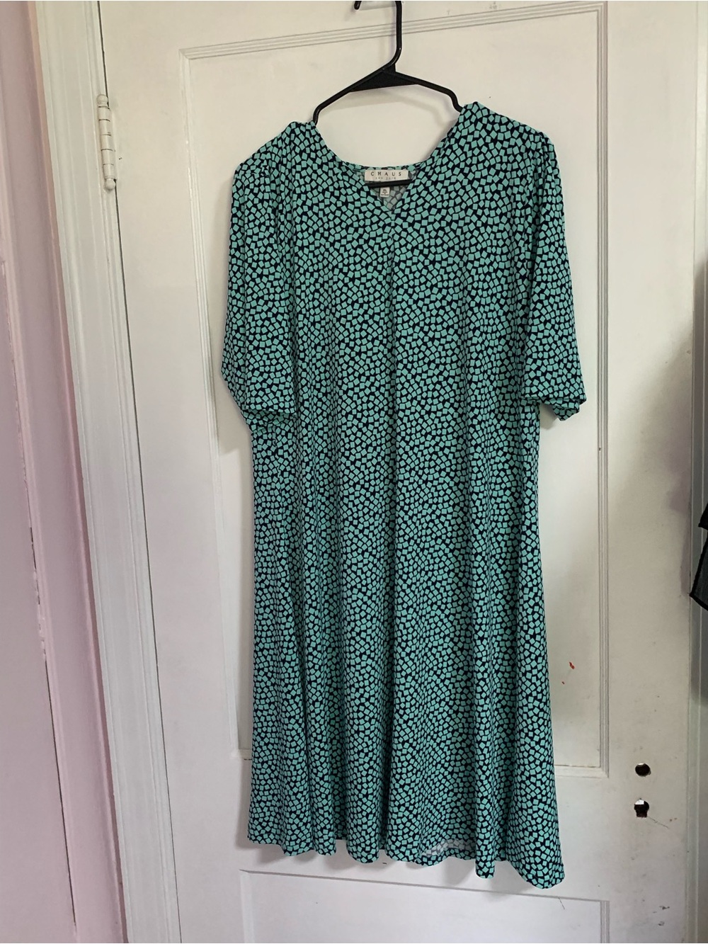 Chaus New York Geometric Print Dress Size XL Teal Midi